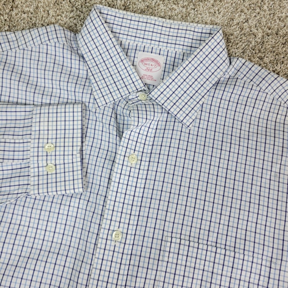 Brooks Brothers 346 Mens 16.5-6/7 White Check Button Up Long Sleeve